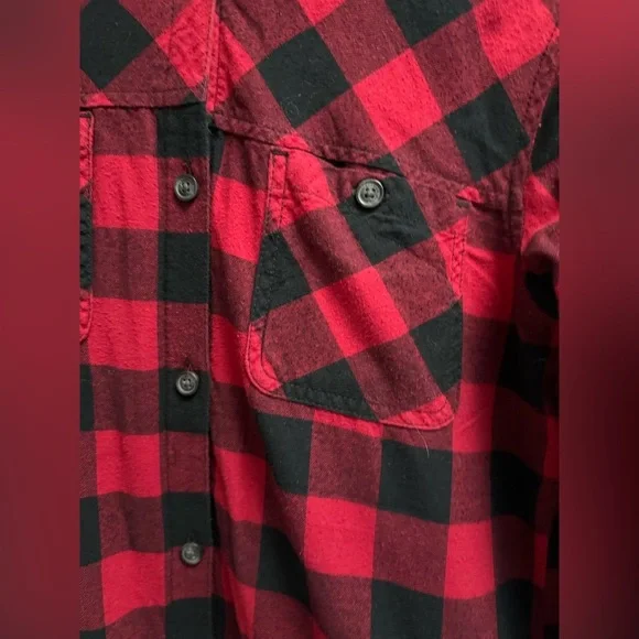 EDDIE BAUER Women’s Red Black Plaid Hooded Button Down Shirt Jacket - Size Small - Picture 6 of 8